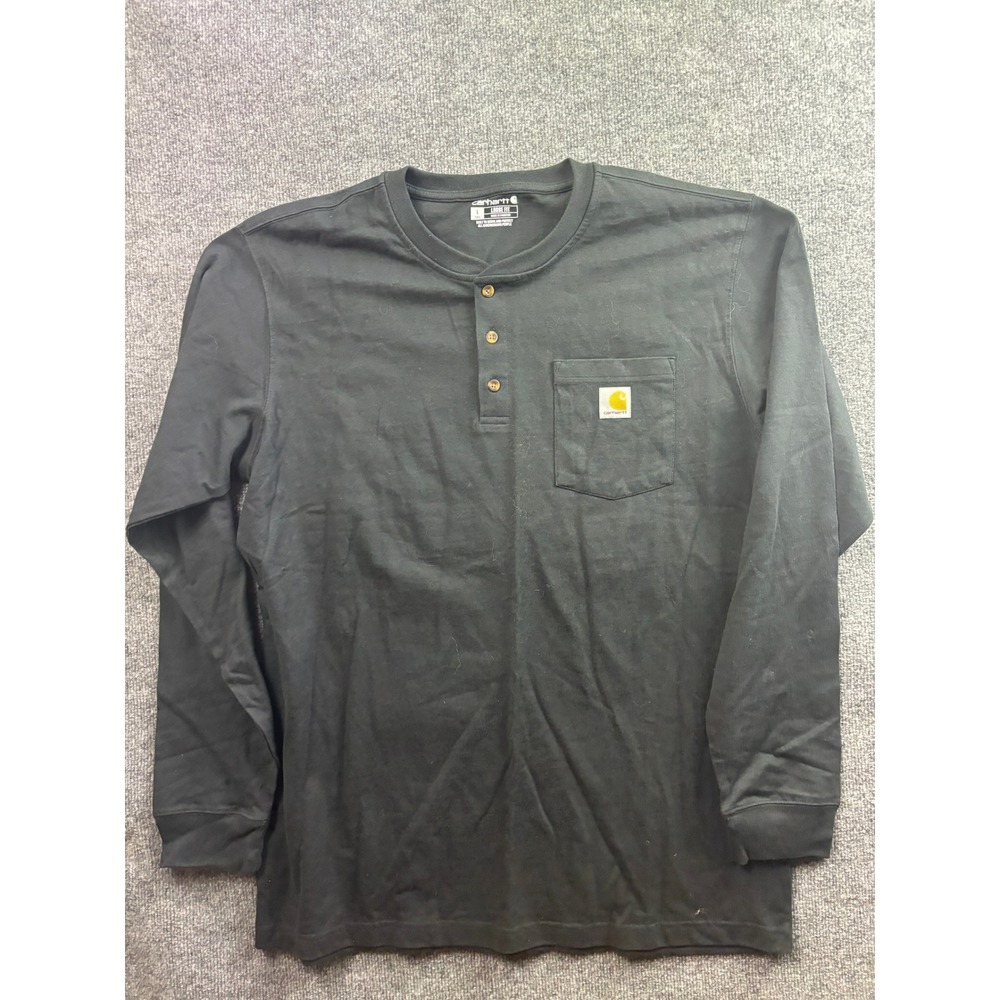 Carhartt Henley Long Sleeve Shirt Mens L Tall Black Loose Fit K128 BLK